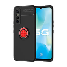 Coque Ultra Fine Silicone Souple Housse Etui avec Support Bague Anneau Aimante Magnetique SD2 pour Vivo Y73s 5G Rouge et Noir