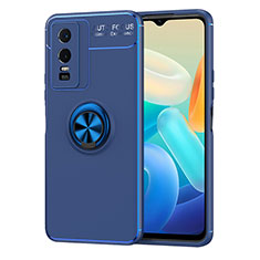 Coque Ultra Fine Silicone Souple Housse Etui avec Support Bague Anneau Aimante Magnetique SD2 pour Vivo Y74s 5G Bleu