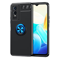 Coque Ultra Fine Silicone Souple Housse Etui avec Support Bague Anneau Aimante Magnetique SD2 pour Vivo Y74s 5G Bleu et Noir