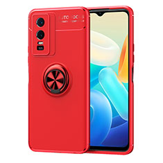 Coque Ultra Fine Silicone Souple Housse Etui avec Support Bague Anneau Aimante Magnetique SD2 pour Vivo Y74s 5G Rouge