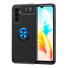 Coque Ultra Fine Silicone Souple Housse Etui avec Support Bague Anneau Aimante Magnetique SD2 pour Vivo Y75 4G Bleu et Noir