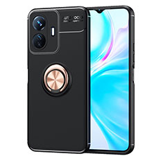 Coque Ultra Fine Silicone Souple Housse Etui avec Support Bague Anneau Aimante Magnetique SD2 pour Vivo Y77e 5G Or et Noir