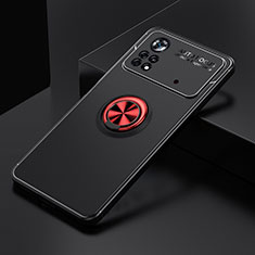 Coque Ultra Fine Silicone Souple Housse Etui avec Support Bague Anneau Aimante Magnetique SD2 pour Xiaomi Poco M4 Pro 4G Rouge et Noir