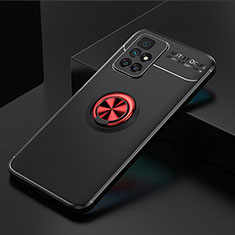 Coque Ultra Fine Silicone Souple Housse Etui avec Support Bague Anneau Aimante Magnetique SD2 pour Xiaomi Redmi Note 11 4G (2021) Rouge et Noir