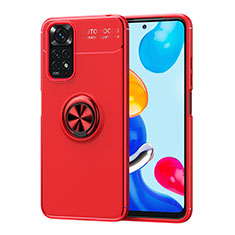 Coque Ultra Fine Silicone Souple Housse Etui avec Support Bague Anneau Aimante Magnetique SD2 pour Xiaomi Redmi Note 11 4G (2022) Rouge