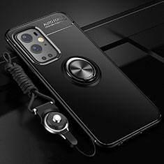 Coque Ultra Fine Silicone Souple Housse Etui avec Support Bague Anneau Aimante Magnetique SD3 pour OnePlus 9 Pro 5G Noir