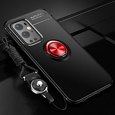 Coque Ultra Fine Silicone Souple Housse Etui avec Support Bague Anneau Aimante Magnetique SD3 pour OnePlus 9 Pro 5G Rouge et Noir