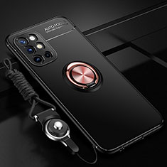 Coque Ultra Fine Silicone Souple Housse Etui avec Support Bague Anneau Aimante Magnetique SD3 pour OnePlus 9R 5G Or et Noir