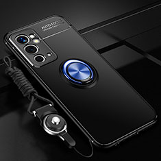 Coque Ultra Fine Silicone Souple Housse Etui avec Support Bague Anneau Aimante Magnetique SD3 pour OnePlus 9RT 5G Bleu et Noir