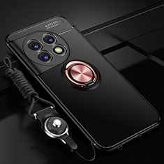 Coque Ultra Fine Silicone Souple Housse Etui avec Support Bague Anneau Aimante Magnetique SD3 pour OnePlus Ace 2 5G Or et Noir