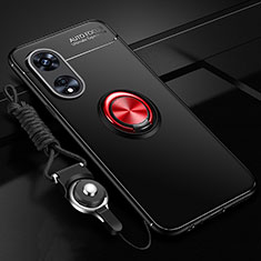 Coque Ultra Fine Silicone Souple Housse Etui avec Support Bague Anneau Aimante Magnetique SD3 pour Oppo A38 Rouge et Noir