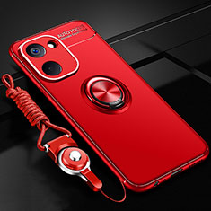 Coque Ultra Fine Silicone Souple Housse Etui avec Support Bague Anneau Aimante Magnetique SD3 pour Realme 10S 5G Rouge