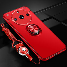 Coque Ultra Fine Silicone Souple Housse Etui avec Support Bague Anneau Aimante Magnetique SD3 pour Realme 11 Pro 5G Rouge