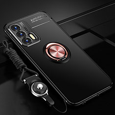 Coque Ultra Fine Silicone Souple Housse Etui avec Support Bague Anneau Aimante Magnetique SD3 pour Realme GT 5G Or et Noir