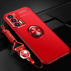 Coque Ultra Fine Silicone Souple Housse Etui avec Support Bague Anneau Aimante Magnetique SD3 pour Realme GT 5G Rouge