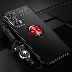 Coque Ultra Fine Silicone Souple Housse Etui avec Support Bague Anneau Aimante Magnetique SD3 pour Realme GT 5G Rouge et Noir