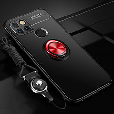 Coque Ultra Fine Silicone Souple Housse Etui avec Support Bague Anneau Aimante Magnetique SD3 pour Realme Narzo 50A Rouge et Noir