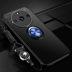 Coque Ultra Fine Silicone Souple Housse Etui avec Support Bague Anneau Aimante Magnetique SD3 pour Realme Narzo 60 5G Bleu et Noir