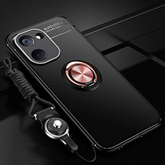 Coque Ultra Fine Silicone Souple Housse Etui avec Support Bague Anneau Aimante Magnetique SD3 pour Realme Q5x 5G Or et Noir