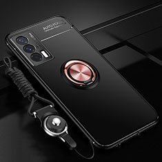 Coque Ultra Fine Silicone Souple Housse Etui avec Support Bague Anneau Aimante Magnetique SD3 pour Vivo iQOO 7 India 5G Or et Noir