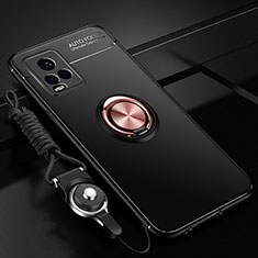 Coque Ultra Fine Silicone Souple Housse Etui avec Support Bague Anneau Aimante Magnetique SD3 pour Vivo iQOO 7 Legend 5G Or et Noir