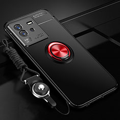 Coque Ultra Fine Silicone Souple Housse Etui avec Support Bague Anneau Aimante Magnetique SD3 pour Vivo iQOO Neo6 5G Rouge et Noir