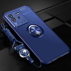 Coque Ultra Fine Silicone Souple Housse Etui avec Support Bague Anneau Aimante Magnetique SD3 pour Vivo iQOO Neo6 SE 5G Bleu