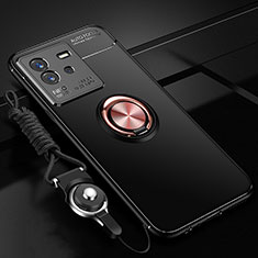 Coque Ultra Fine Silicone Souple Housse Etui avec Support Bague Anneau Aimante Magnetique SD3 pour Vivo iQOO Neo6 SE 5G Or et Noir