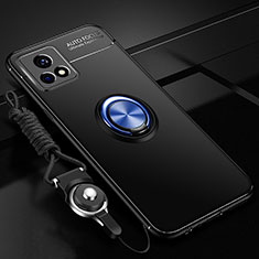 Coque Ultra Fine Silicone Souple Housse Etui avec Support Bague Anneau Aimante Magnetique SD3 pour Vivo iQOO U3 5G Bleu et Noir