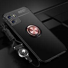 Coque Ultra Fine Silicone Souple Housse Etui avec Support Bague Anneau Aimante Magnetique SD3 pour Vivo iQOO U5x Or et Noir