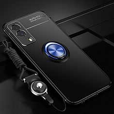 Coque Ultra Fine Silicone Souple Housse Etui avec Support Bague Anneau Aimante Magnetique SD3 pour Vivo iQOO Z5x 5G Bleu et Noir