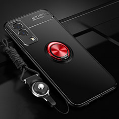 Coque Ultra Fine Silicone Souple Housse Etui avec Support Bague Anneau Aimante Magnetique SD3 pour Vivo iQOO Z5x 5G Rouge et Noir