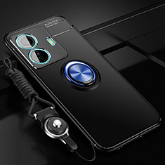 Coque Ultra Fine Silicone Souple Housse Etui avec Support Bague Anneau Aimante Magnetique SD3 pour Vivo iQOO Z6 Pro 5G Bleu et Noir