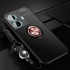 Coque Ultra Fine Silicone Souple Housse Etui avec Support Bague Anneau Aimante Magnetique SD3 pour Vivo iQOO Z6 Pro 5G Or et Noir