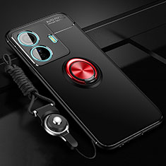 Coque Ultra Fine Silicone Souple Housse Etui avec Support Bague Anneau Aimante Magnetique SD3 pour Vivo iQOO Z6 Pro 5G Rouge et Noir