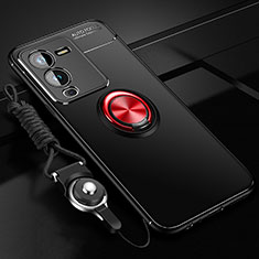 Coque Ultra Fine Silicone Souple Housse Etui avec Support Bague Anneau Aimante Magnetique SD3 pour Vivo V25 Pro 5G Rouge et Noir