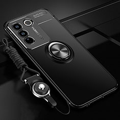 Coque Ultra Fine Silicone Souple Housse Etui avec Support Bague Anneau Aimante Magnetique SD3 pour Vivo V27 5G Noir