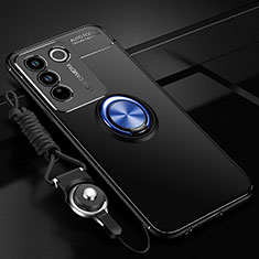 Coque Ultra Fine Silicone Souple Housse Etui avec Support Bague Anneau Aimante Magnetique SD3 pour Vivo V27 Pro 5G Bleu et Noir