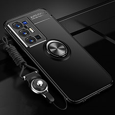 Coque Ultra Fine Silicone Souple Housse Etui avec Support Bague Anneau Aimante Magnetique SD3 pour Vivo X70 Pro+ Plus 5G Noir