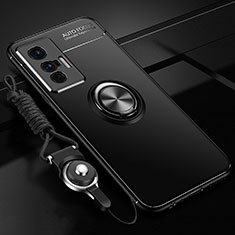 Coque Ultra Fine Silicone Souple Housse Etui avec Support Bague Anneau Aimante Magnetique SD3 pour Vivo X70t Noir