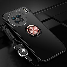 Coque Ultra Fine Silicone Souple Housse Etui avec Support Bague Anneau Aimante Magnetique SD3 pour Vivo X90 Pro 5G Or et Noir