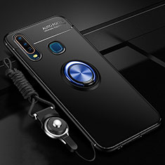 Coque Ultra Fine Silicone Souple Housse Etui avec Support Bague Anneau Aimante Magnetique SD3 pour Vivo Y11 Bleu et Noir