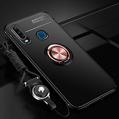 Coque Ultra Fine Silicone Souple Housse Etui avec Support Bague Anneau Aimante Magnetique SD3 pour Vivo Y11 Or et Noir