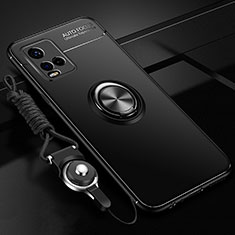 Coque Ultra Fine Silicone Souple Housse Etui avec Support Bague Anneau Aimante Magnetique SD3 pour Vivo Y21 Noir