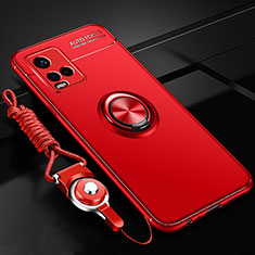 Coque Ultra Fine Silicone Souple Housse Etui avec Support Bague Anneau Aimante Magnetique SD3 pour Vivo Y21a Rouge