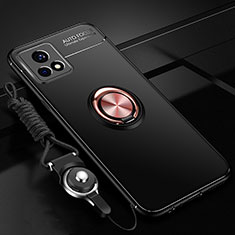 Coque Ultra Fine Silicone Souple Housse Etui avec Support Bague Anneau Aimante Magnetique SD3 pour Vivo Y52s 5G Or et Noir