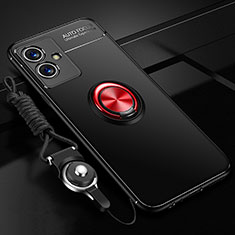 Coque Ultra Fine Silicone Souple Housse Etui avec Support Bague Anneau Aimante Magnetique SD3 pour Vivo Y55 5G Rouge et Noir