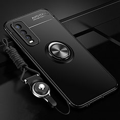 Coque Ultra Fine Silicone Souple Housse Etui avec Support Bague Anneau Aimante Magnetique SD3 pour Vivo Y70t 5G Noir