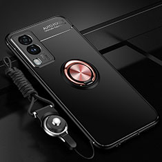 Coque Ultra Fine Silicone Souple Housse Etui avec Support Bague Anneau Aimante Magnetique SD3 pour Vivo Y71t 5G Or et Noir