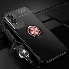 Coque Ultra Fine Silicone Souple Housse Etui avec Support Bague Anneau Aimante Magnetique SD3 pour Vivo Y74s 5G Or et Noir